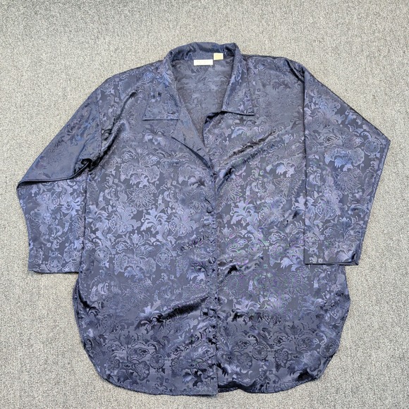 Victoria's Secret Vintage 90s Floral Jacquard Sleep Shirt M/L Navy Iridescent — photo 2